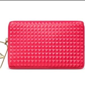 New Valentino Red Textured Cosmetic Bag with Gold logo